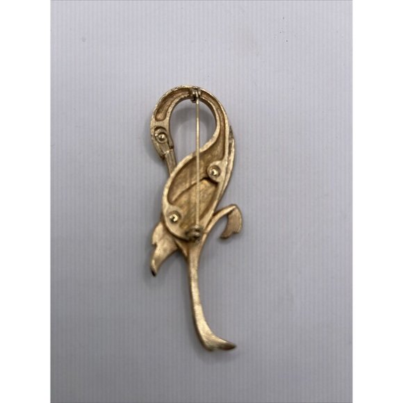 Vintage Gold Tone Flamingo Clear Rhinestone Eye Pin Brooch - Picture 2 of 3